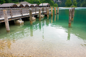 Jetty and piers with houses in background