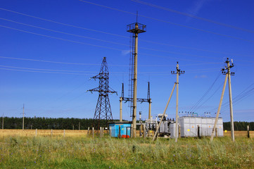 Regulators and buswork inside an electric utility substation