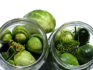 Cucumbers in glass jar