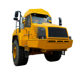Yellow tractor isolated over white