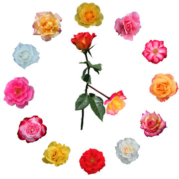Clock face made of roses