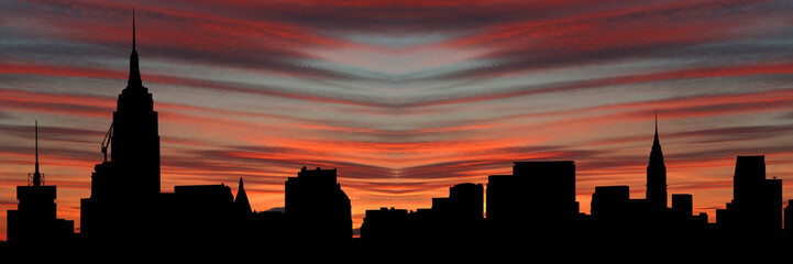 Obraz premium Manhattan skyline at sunset illustration