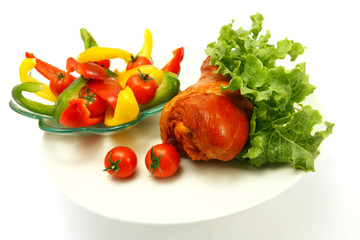 served turkey close up and vegetables