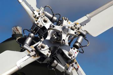 close-up detail of helicopter tail rotor blades