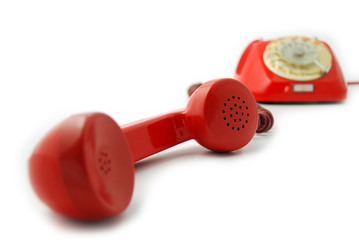 Telefono rosso - cornetta stesa - focus microphone