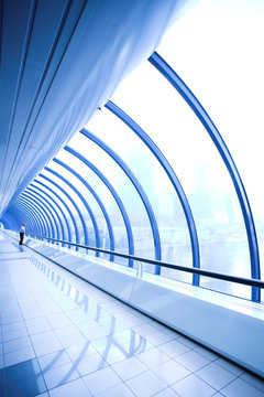 Blue glass corridor