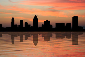Montreal skyline reflected at sunset