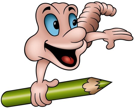 Worm and Pencil - cartoon illustration