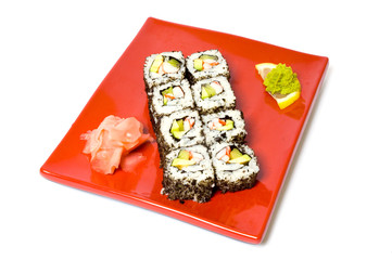 Sushi on a red plate