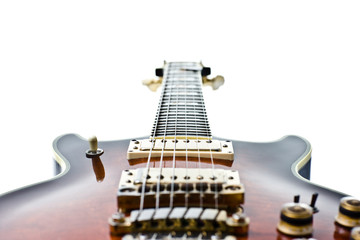 Rock guitar, perspective shot on white