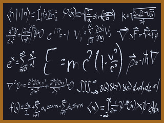 scientific formulas on chalk board