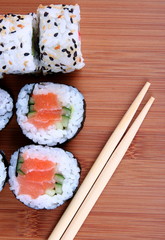sushi on bamboo