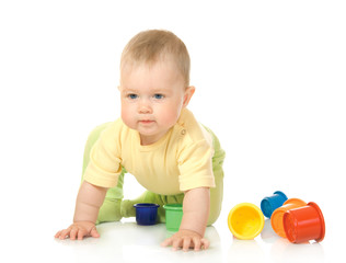 Small baby with toy pyramid #7 isolated