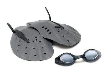 glasses and paddle for swim on white