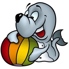 Seal and Ball - cartoon illustration