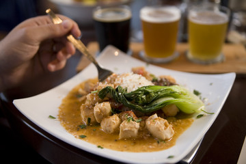 Braised Bok Choy and Curried Chicken Entree