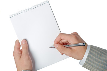 businessman hands holding notepad