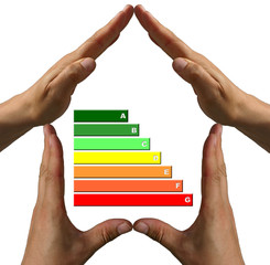 Hands holding energy efficient house