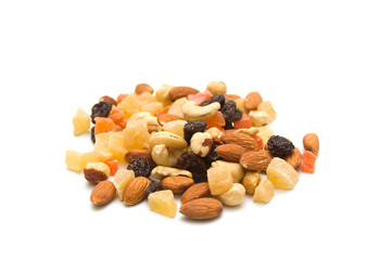 Nuts and dried fruits on isolated