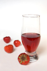 Red champagne with strawberries, isolated on white