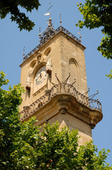 Clock tower of the Hotel de Ville in Aix-en-Provence, France