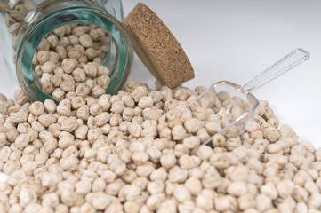 Bulk chick peas in a glass container