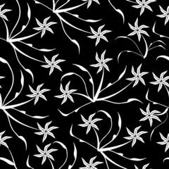 Abwaschbare Fototapete Blumen schwarz und weiß Nahtloser Vektorhintergrund