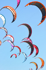 Kiteboarding kites in the sky