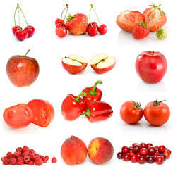 Set of red fruits, berries and vegetables