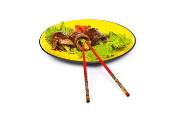 Beef rolls isolated on the white background