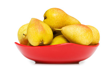 Plate full of pears isolated on the white