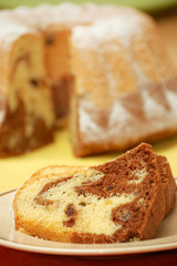 Detail of cuts of home made angel cake