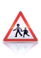 Panneau de danger  fréquentation par les enfants (reflet métal)