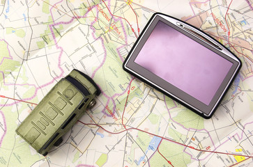 GPS - global positioning system and car on map - 8787014