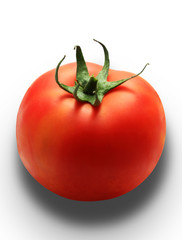 Single red tomato isolated on white with clipping path,
