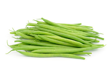 Pile of green french beans in isolated white background