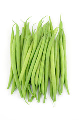 Pile of green french beans in isolated white background
