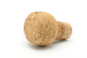Champagne cork closeup in isolated white background