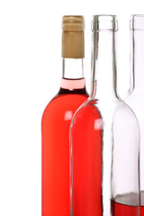 bottles of rose wine with copy space