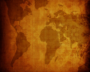 Fototapeta na wymiar old paper map of the world with some spots on it