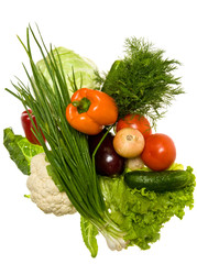 Fresh raw vegetables isolated on white background