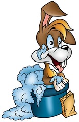 Rabbit and Bathing - smiling cartoon illustration