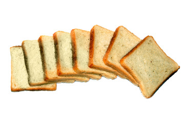 Piece of toast isolated on white. Close-up