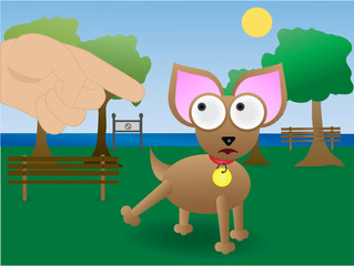 Small dog at park being bad chastise by owner