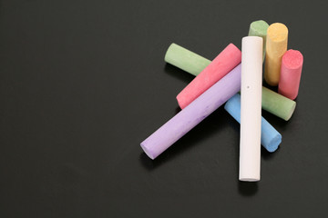 close-ups of blackboard and colorful chalks
