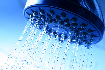 fresh shower clean blue water jet - obrazy, fototapety, plakaty