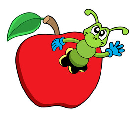 Cute worm in apple