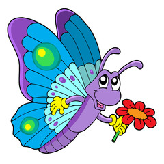 Papillon mignon tenant une fleur