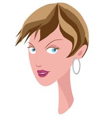 Illustration portrait femme ch&acirc;tain cheveu court