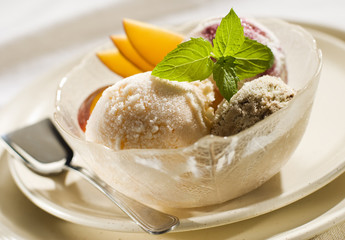 fresh mixed ice cream in a bowl close up